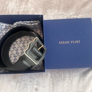 Sarah Flint Black Leather Belt with Gold Scallop Buckle